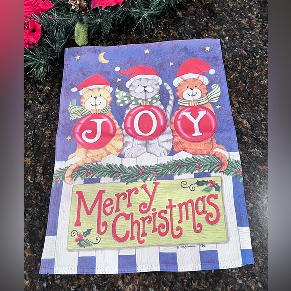 Deb Strain 3 Cats "JOY" Christmas Garden Flag - Picture 7 of 7